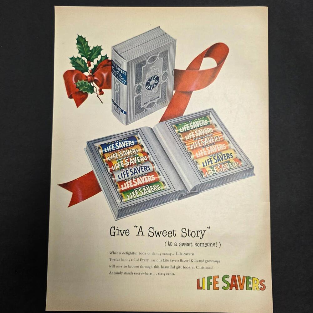 Vintage Life Savers Christmas Candy Ad – “Give A Sweet Story” Holiday Gift – Mid